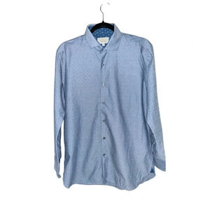 Ted Baker Endurance Blue Patterned Shirt Contrast Flip‎ Cuff Size 16 32/33